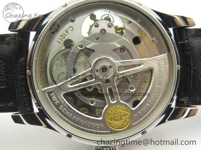 Portuguese Tourbillon IW5463 SS ZF Best Edition Black Dial on Black Leather Strap TimelessDesign 7173