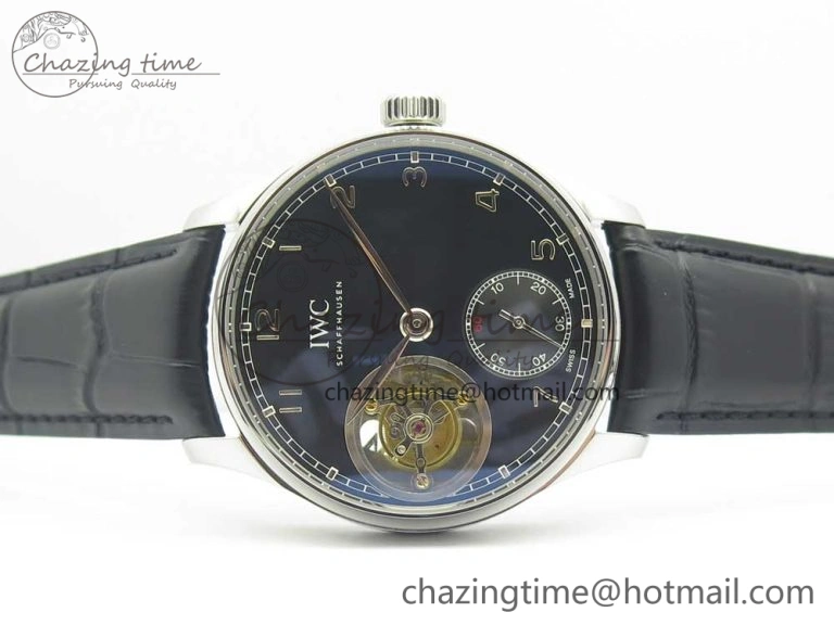 Portuguese Tourbillon IW5463 SS ZF Best Edition Black Dial on Black Leather Strap TimelessDesign 7173