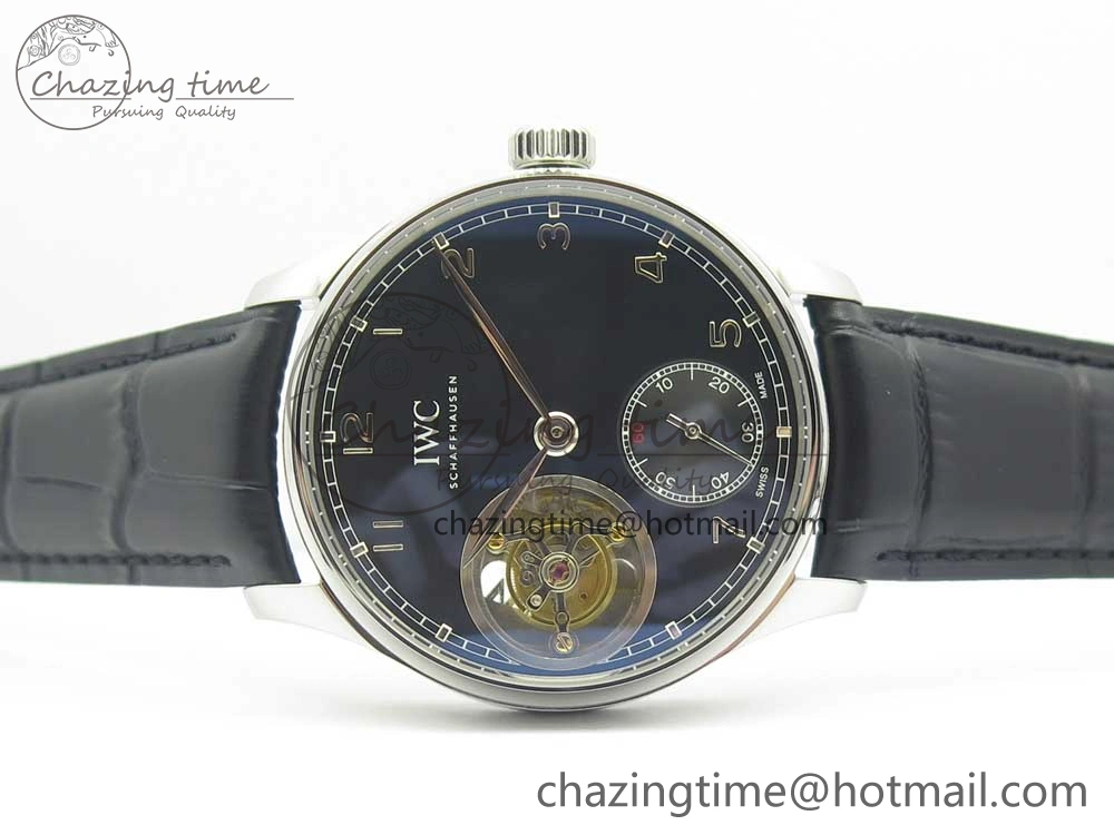 Portuguese Tourbillon IW5463 SS ZF Best Edition Black Dial on Black Leather Strap TimelessDesign 7173