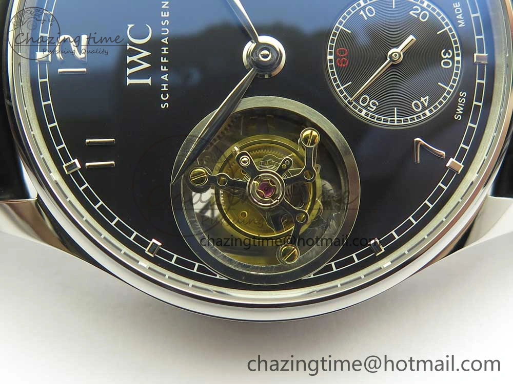 Portuguese Tourbillon IW5463 SS ZF Best Edition Black Dial on Black Leather Strap TimelessDesign 7173