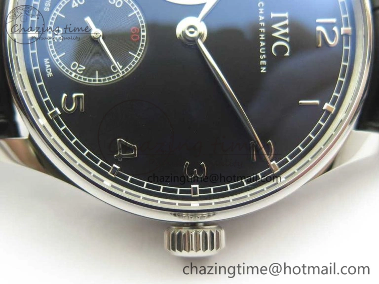 Portuguese Tourbillon IW5463 SS ZF Best Edition Black Dial on Black Leather Strap TimelessDesign 7173