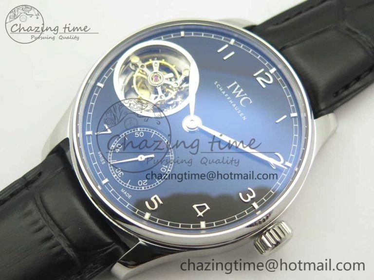 Portuguese Tourbillon IW5463 SS ZF Best Edition Black Dial on Black Leather Strap TimelessDesign 7173