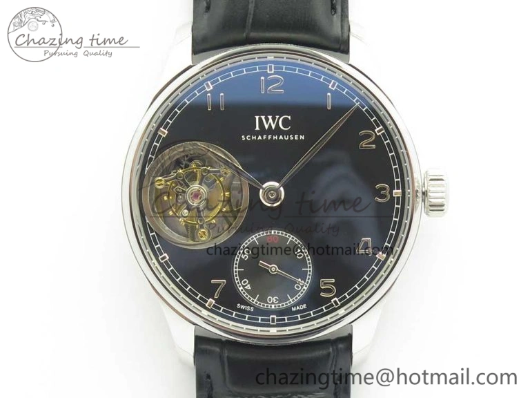 Portuguese Tourbillon IW5463 SS ZF Best Edition Black Dial on Black Leather Strap TimelessDesign 7173