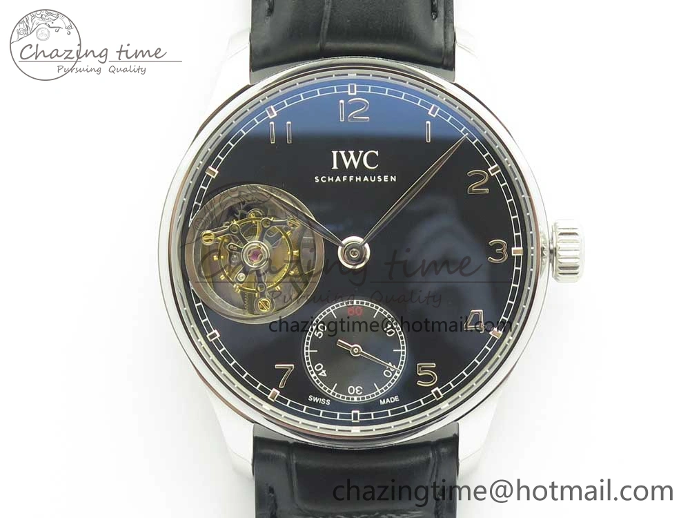 Portuguese Tourbillon IW5463 SS ZF Best Edition Black Dial on Black Leather Strap TimelessDesign 7173