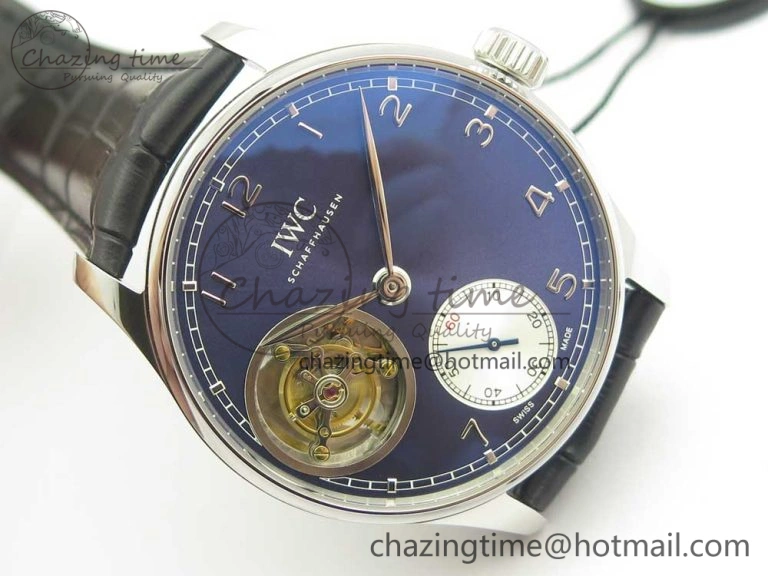TravelReady Portuguese Tourbillon IW5463 SS ZF Best Edition Blue Dial on Black Leather Strap 7171