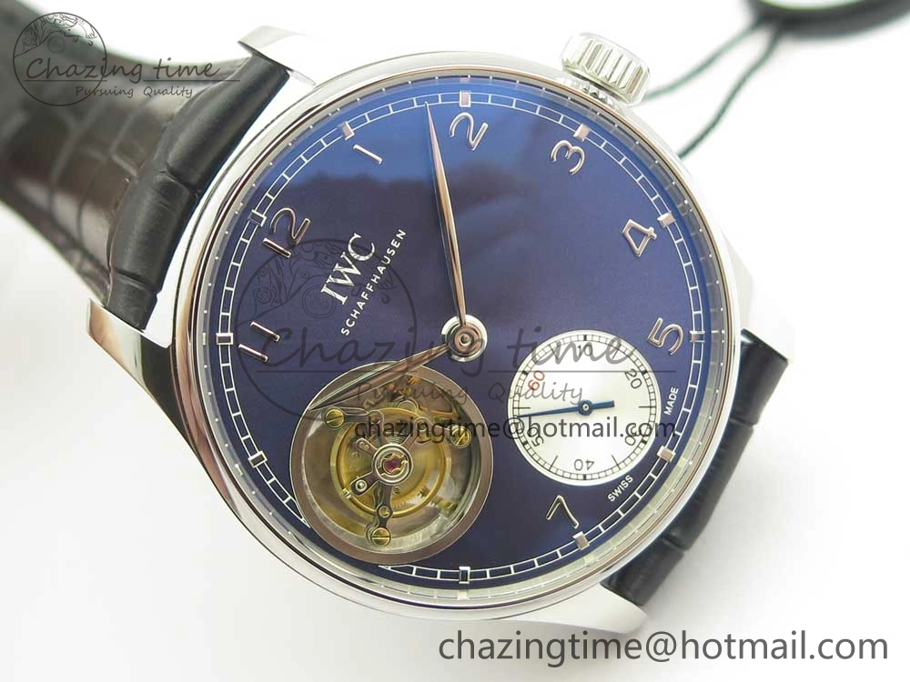 TravelReady Portuguese Tourbillon IW5463 SS ZF Best Edition Blue Dial on Black Leather Strap 7171