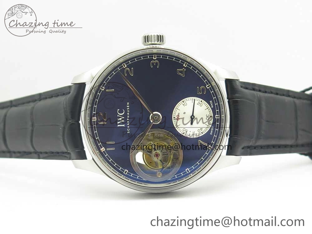 TravelReady Portuguese Tourbillon IW5463 SS ZF Best Edition Blue Dial on Black Leather Strap 7171