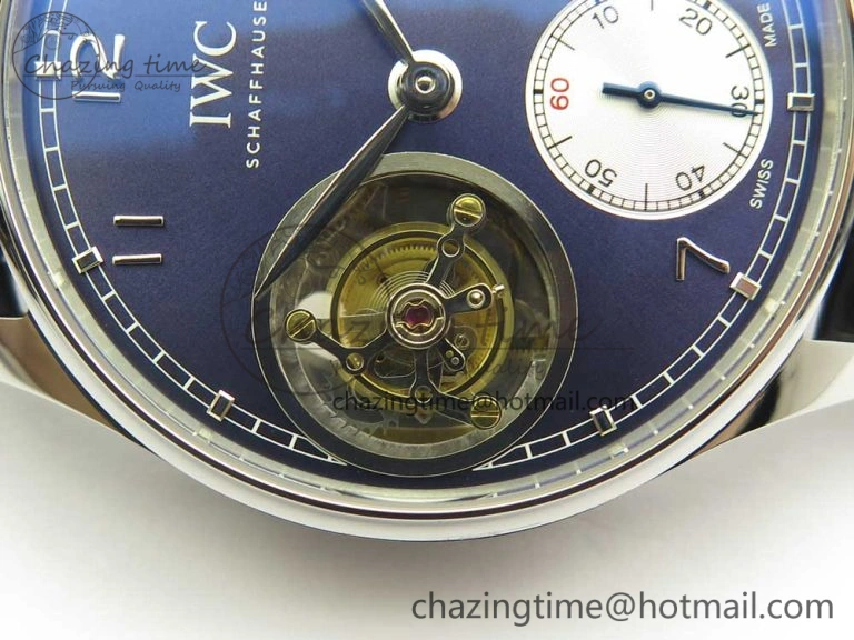 TravelReady Portuguese Tourbillon IW5463 SS ZF Best Edition Blue Dial on Black Leather Strap 7171