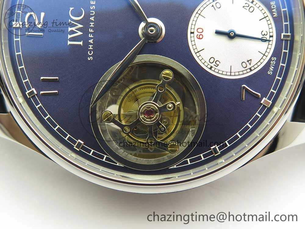 TravelReady Portuguese Tourbillon IW5463 SS ZF Best Edition Blue Dial on Black Leather Strap 7171