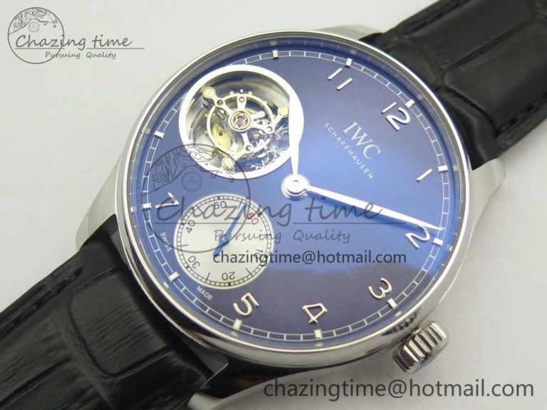 TravelReady Portuguese Tourbillon IW5463 SS ZF Best Edition Blue Dial on Black Leather Strap 7171