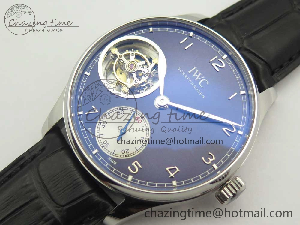 TravelReady Portuguese Tourbillon IW5463 SS ZF Best Edition Blue Dial on Black Leather Strap 7171