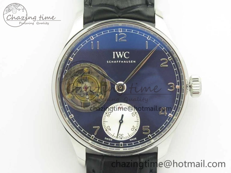 TravelReady Portuguese Tourbillon IW5463 SS ZF Best Edition Blue Dial on Black Leather Strap 7171