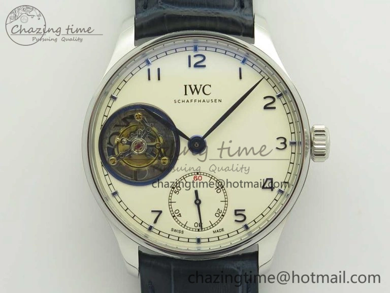 Portuguese Tourbillon IW5463 SS ZF Best Edition White Dial Blue Hands on Blue Leather Strap Packable 7172
