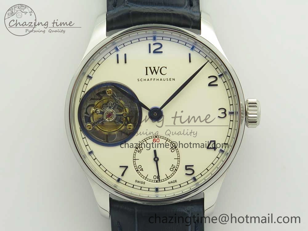 Portuguese Tourbillon IW5463 SS ZF Best Edition White Dial Blue Hands on Blue Leather Strap Packable 7172
