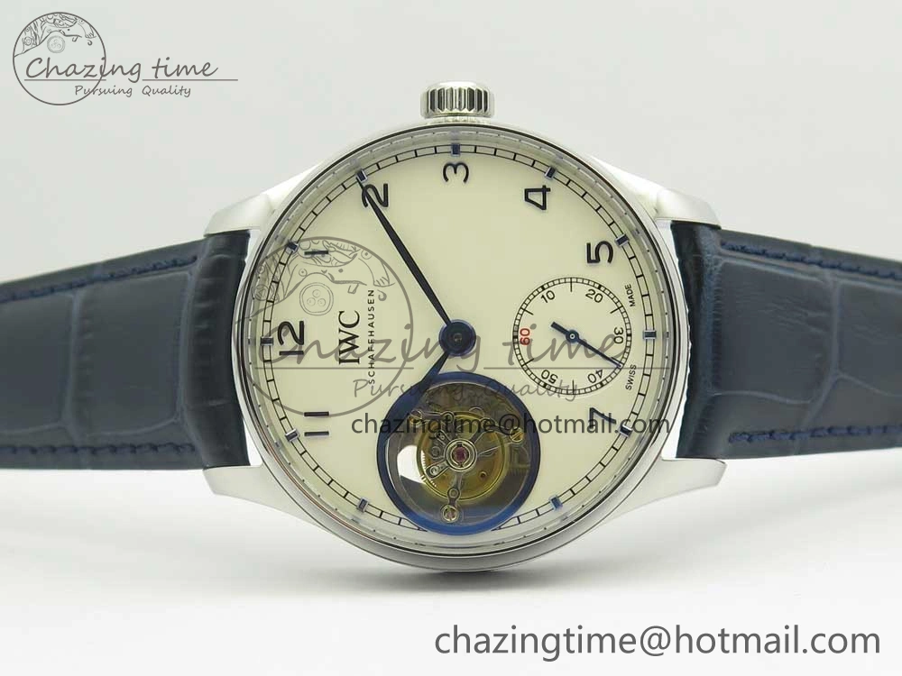 Portuguese Tourbillon IW5463 SS ZF Best Edition White Dial Blue Hands on Blue Leather Strap Packable 7172
