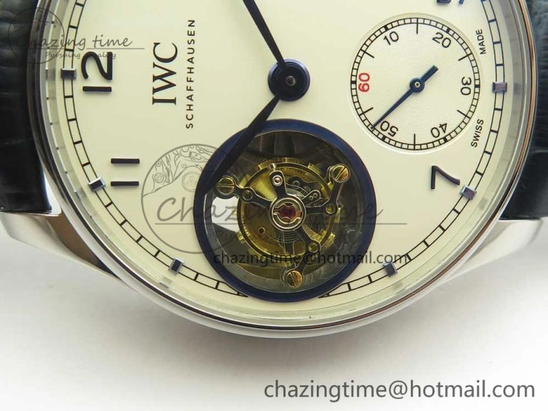 Portuguese Tourbillon IW5463 SS ZF Best Edition White Dial Blue Hands on Blue Leather Strap Packable 7172