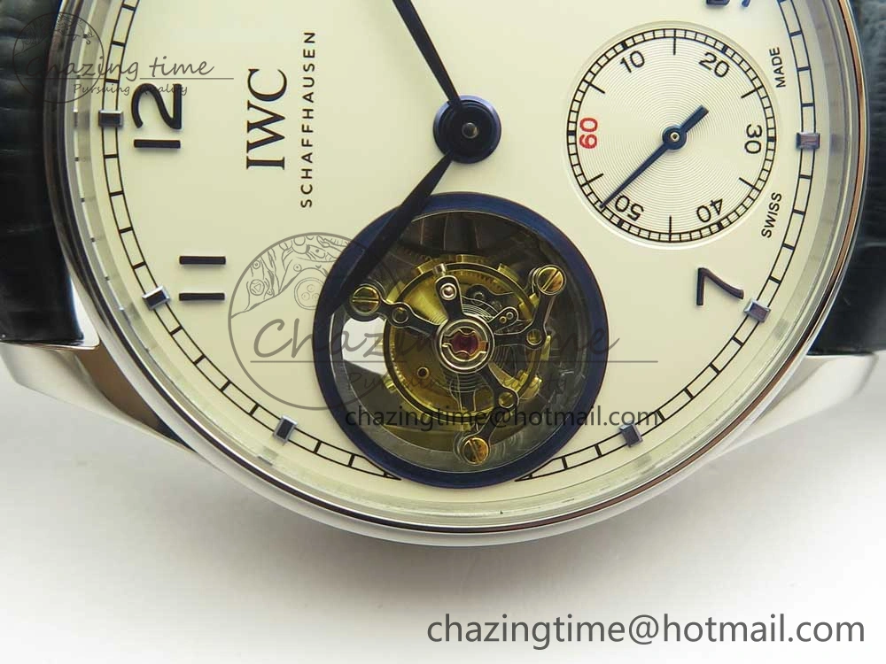 Portuguese Tourbillon IW5463 SS ZF Best Edition White Dial Blue Hands on Blue Leather Strap Packable 7172