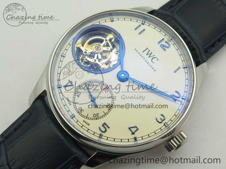 Portuguese Tourbillon IW5463 SS ZF Best Edition White Dial Blue Hands on Blue Leather Strap Packable 7172