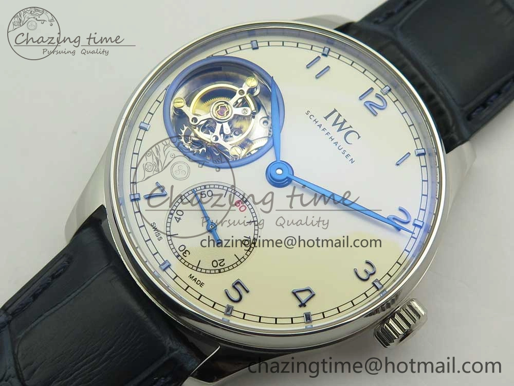 Portuguese Tourbillon IW5463 SS ZF Best Edition White Dial Blue Hands on Blue Leather Strap Packable 7172
