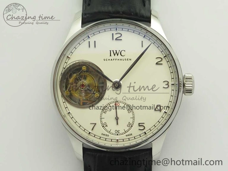 Portuguese Tourbillon IW5463 SS ZF Best Edition White Dial on Black Leather Strap Minimalist 7170
