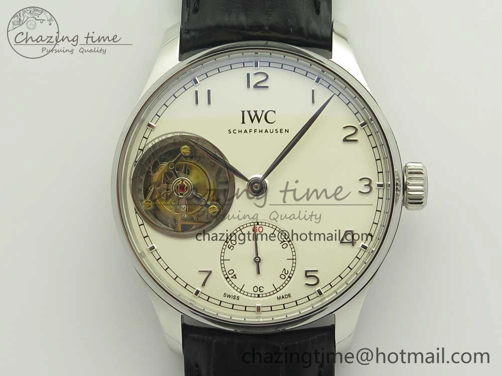Portuguese Tourbillon IW5463 SS ZF Best Edition White Dial on Black Leather Strap Minimalist 7170