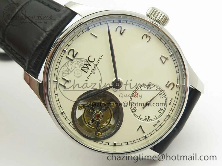 Portuguese Tourbillon IW5463 SS ZF Best Edition White Dial on Black Leather Strap Minimalist 7170