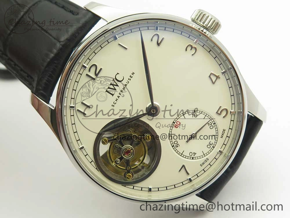 Portuguese Tourbillon IW5463 SS ZF Best Edition White Dial on Black Leather Strap Minimalist 7170