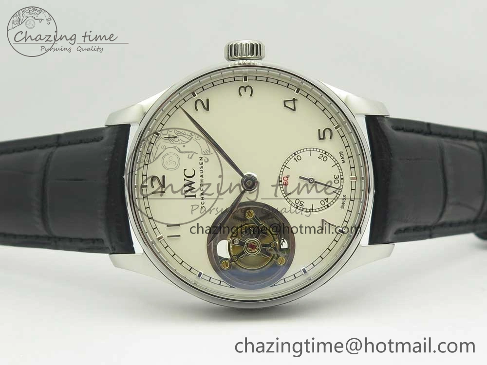 Portuguese Tourbillon IW5463 SS ZF Best Edition White Dial on Black Leather Strap Minimalist 7170
