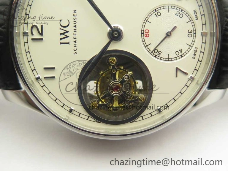 Portuguese Tourbillon IW5463 SS ZF Best Edition White Dial on Black Leather Strap Minimalist 7170