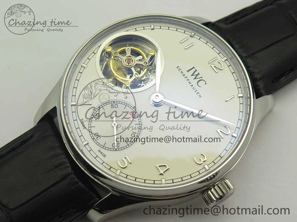 Portuguese Tourbillon IW5463 SS ZF Best Edition White Dial on Black Leather Strap Minimalist 7170