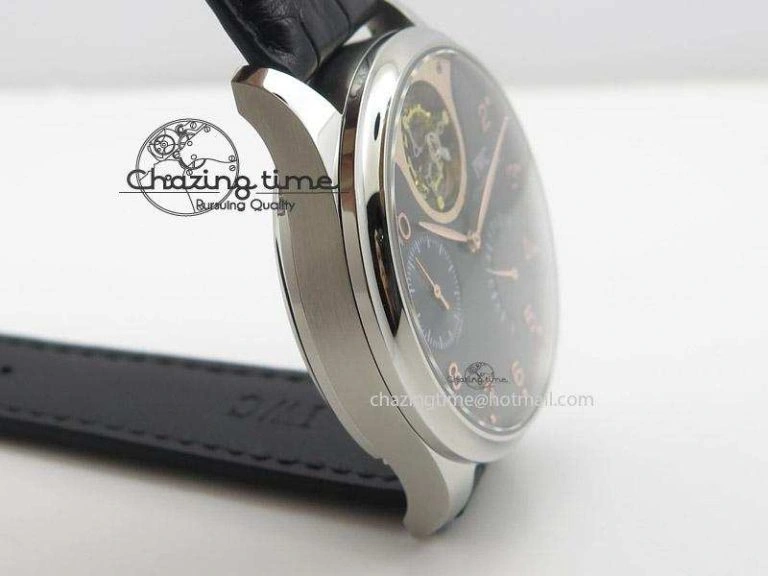 Portuguese Tourbillon Mystere SS TF Best Edition Black Dial on Black Croc Leather Strap Unisex 7383