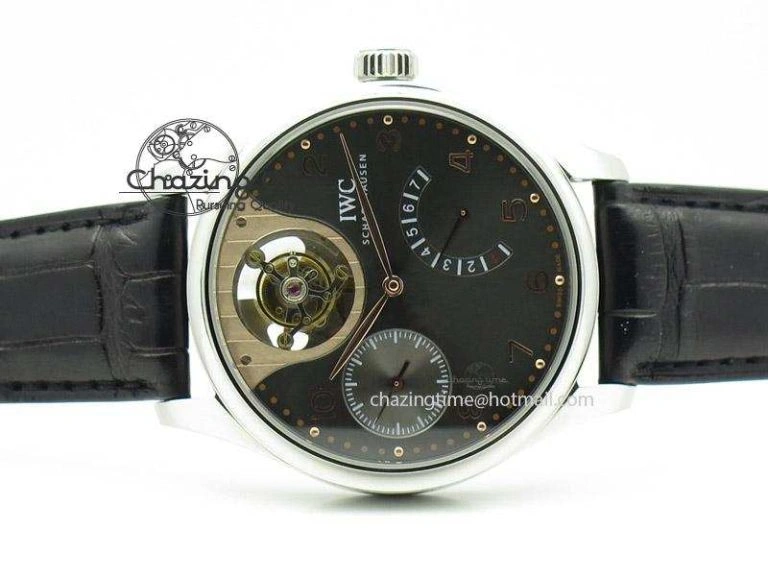 Portuguese Tourbillon Mystere SS TF Best Edition Black Dial on Black Croc Leather Strap Unisex 7383