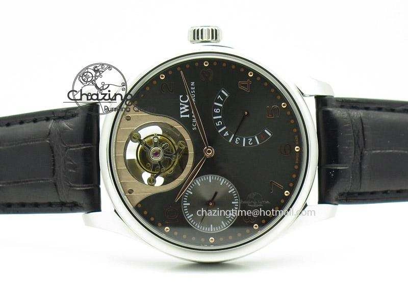 Portuguese Tourbillon Mystere SS TF Best Edition Black Dial on Black Croc Leather Strap Unisex 7383