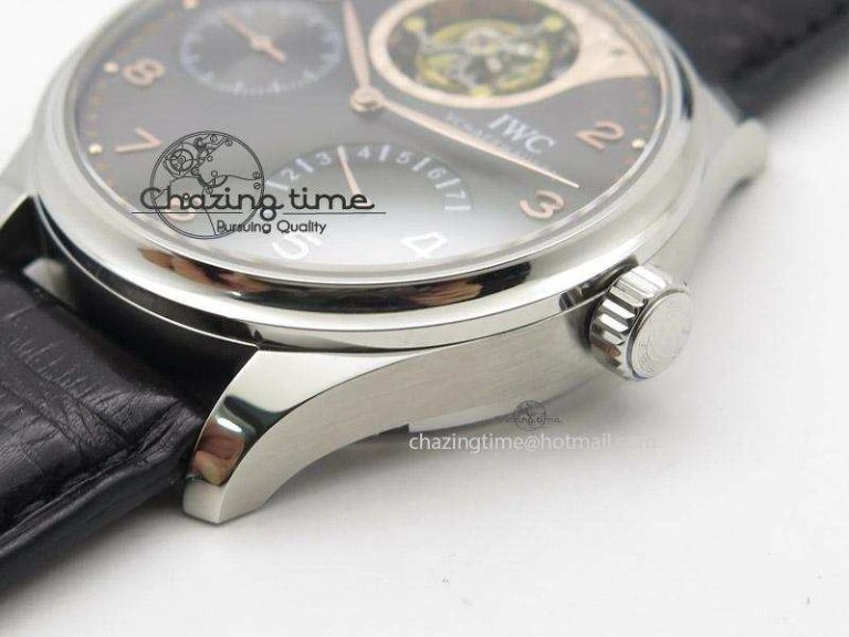 Portuguese Tourbillon Mystere SS TF Best Edition Black Dial on Black Croc Leather Strap Unisex 7383