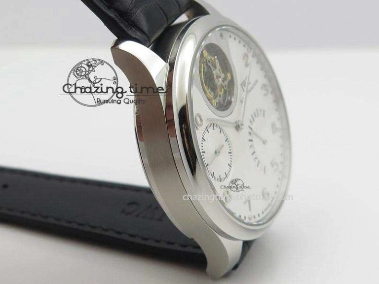Soft Portuguese Tourbillon Mystere SS TF Best Edition White Dial on Black Croc Leather Strap 7384