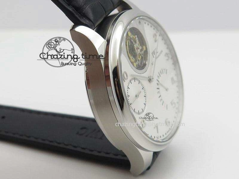 Soft Portuguese Tourbillon Mystere SS TF Best Edition White Dial on Black Croc Leather Strap 7384