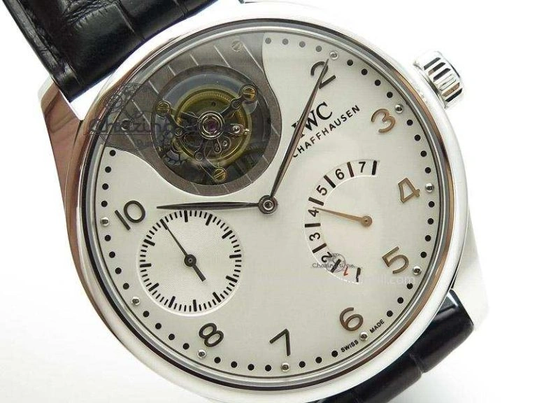 Soft Portuguese Tourbillon Mystere SS TF Best Edition White Dial on Black Croc Leather Strap 7384
