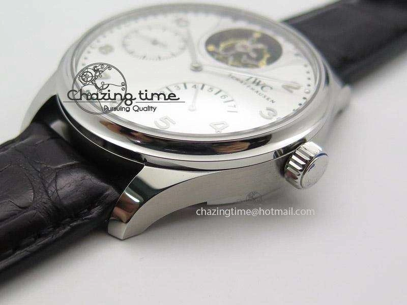 Soft Portuguese Tourbillon Mystere SS TF Best Edition White Dial on Black Croc Leather Strap 7384
