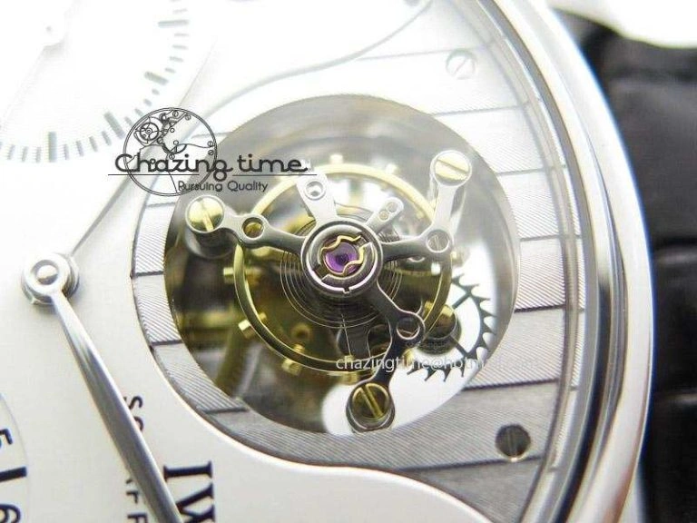Soft Portuguese Tourbillon Mystere SS TF Best Edition White Dial on Black Croc Leather Strap 7384