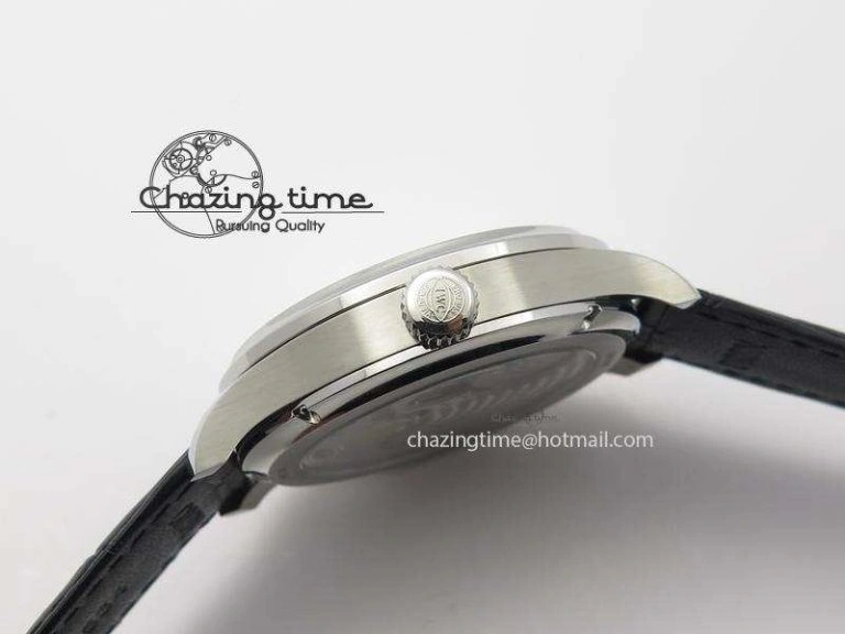 Functional Portuguese Tourbillon Power Reserve Moonphase SS Black Dial Gold Numbers On Black Leather Strap 7320