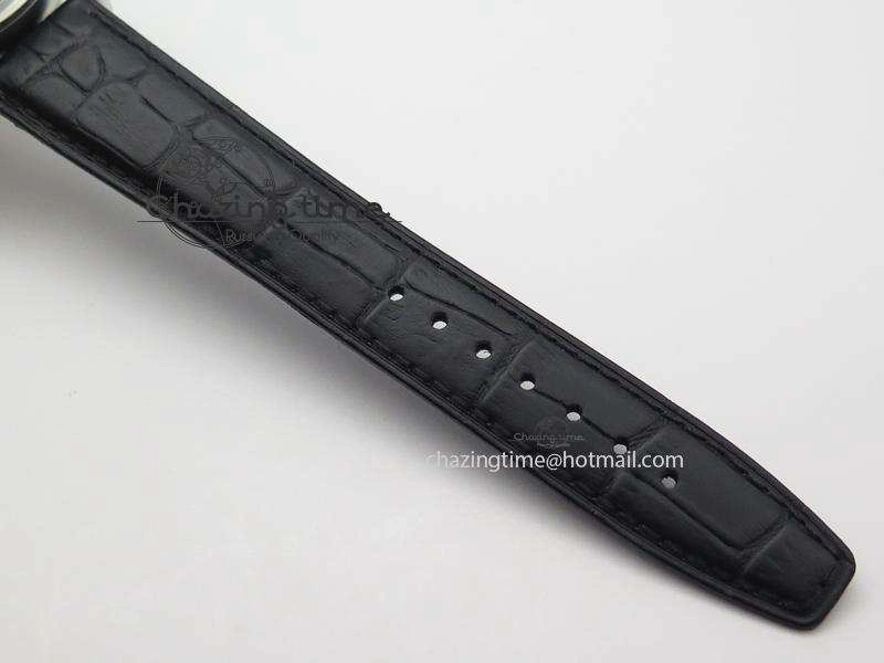 Functional Portuguese Tourbillon Power Reserve Moonphase SS Black Dial Gold Numbers On Black Leather Strap 7320