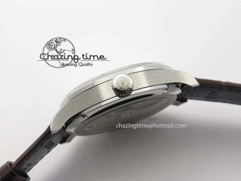 Portuguese Tourbillon Power Reserve Moonphase SS White Dial Gold Numbers On Black Leather Strap FreshLook 7319