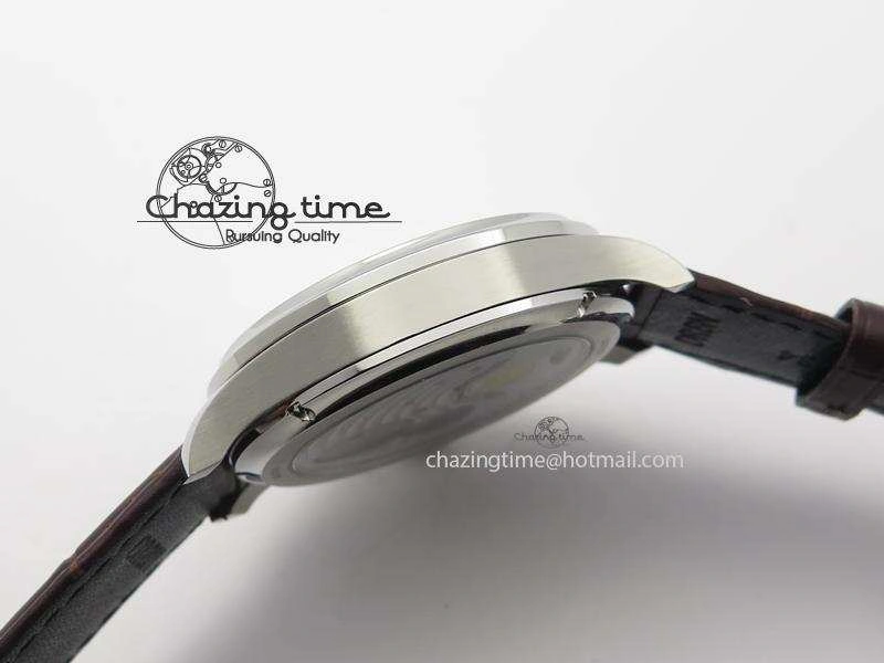 Portuguese Tourbillon Power Reserve Moonphase SS White Dial Gold Numbers On Black Leather Strap FreshLook 7319
