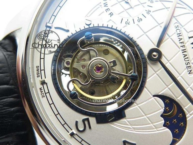 Portuguese Tourbillon Power Reserve Moonphase SS White Dial On Black Leather Strap Colorful 7318