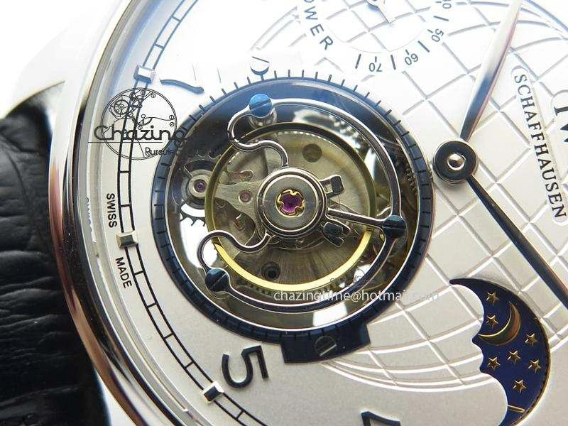 Portuguese Tourbillon Power Reserve Moonphase SS White Dial On Black Leather Strap Colorful 7318