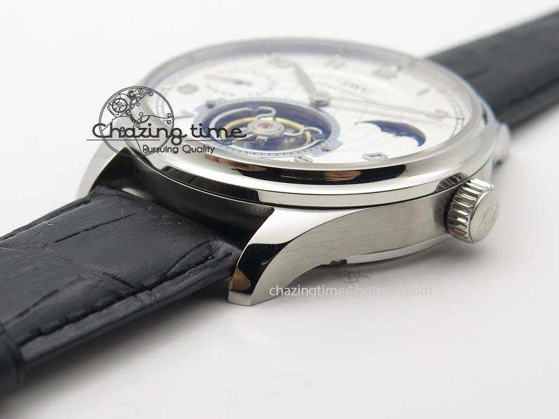 Portuguese Tourbillon Power Reserve Moonphase SS White Dial On Black Leather Strap Colorful 7318