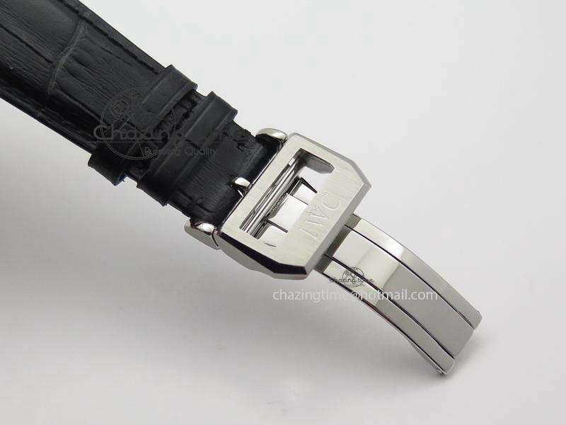 Portuguese Tourbillon Power Reserve Moonphase SS White Dial On Black Leather Strap Colorful 7318