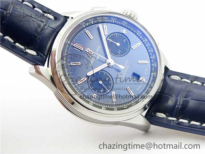 GoodFit Premier B01 Chrono SS 42mm GF 1:1 Best Edition Blue Dial on Blue Leather Strap A 5587