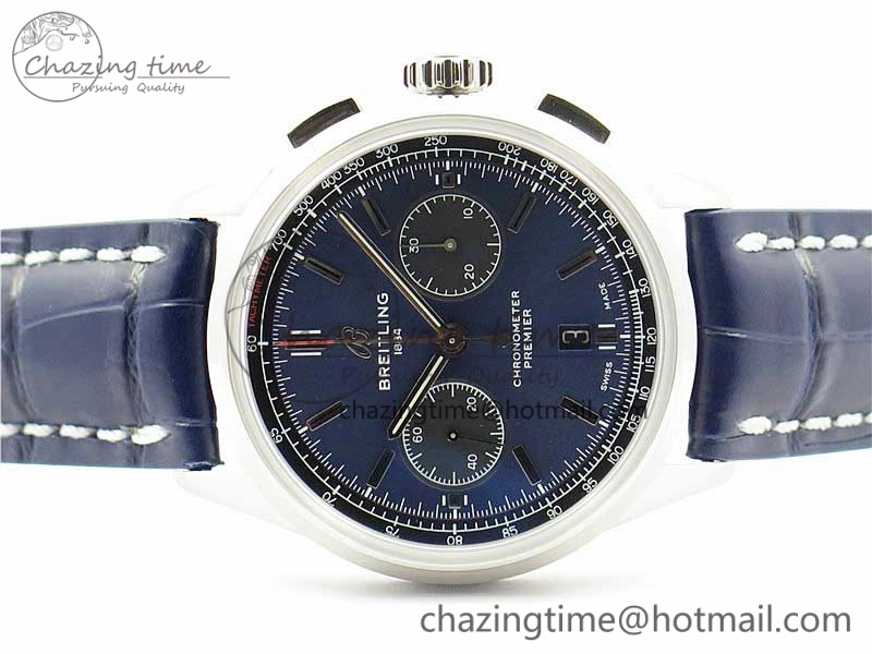 GoodFit Premier B01 Chrono SS 42mm GF 1:1 Best Edition Blue Dial on Blue Leather Strap A 5587