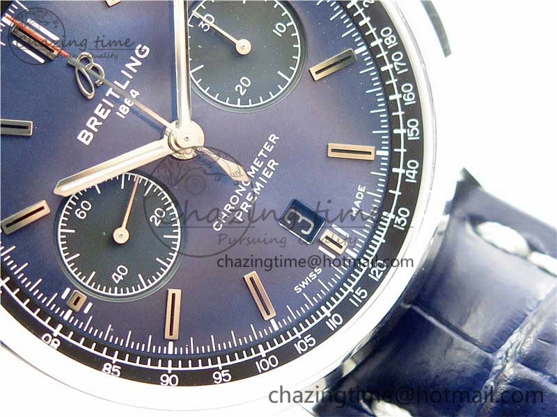 GoodFit Premier B01 Chrono SS 42mm GF 1:1 Best Edition Blue Dial on Blue Leather Strap A 5587